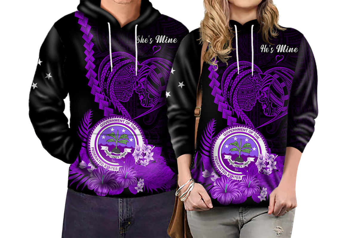 Custom FSM Valentine Couple Hoodie Heart Love Tropical Flowers Purple LT14 No Men - Polynesian Pride