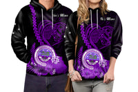 Custom FSM Valentine Couple Hoodie Heart Love Tropical Flowers Purple LT14 No Men - Polynesian Pride