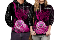 Custom FSM Valentine Couple Hoodie Heart Love Tropical Flowers Pink LT14 No Men - Polynesian Pride
