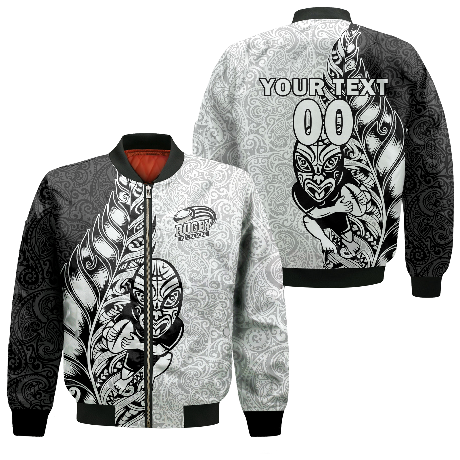 (Custom Personalised) New Zealand Maori All Black Rugby Bomber Jacket - LT2 Unisex WHITE - Polynesian Pride