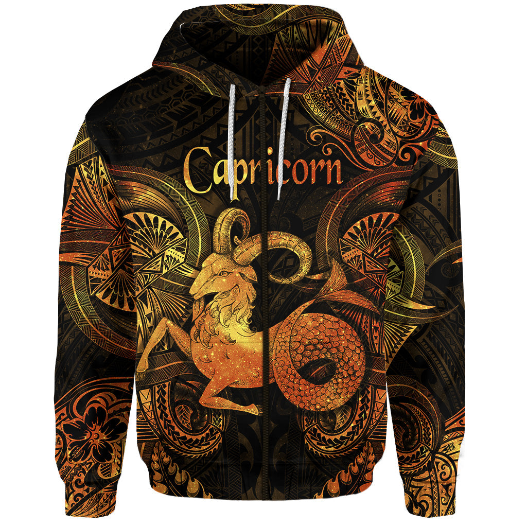 Capricorn Zodiac Polynesian Zip Hoodie Unique Style Gold LT8 - Polynesian Pride
