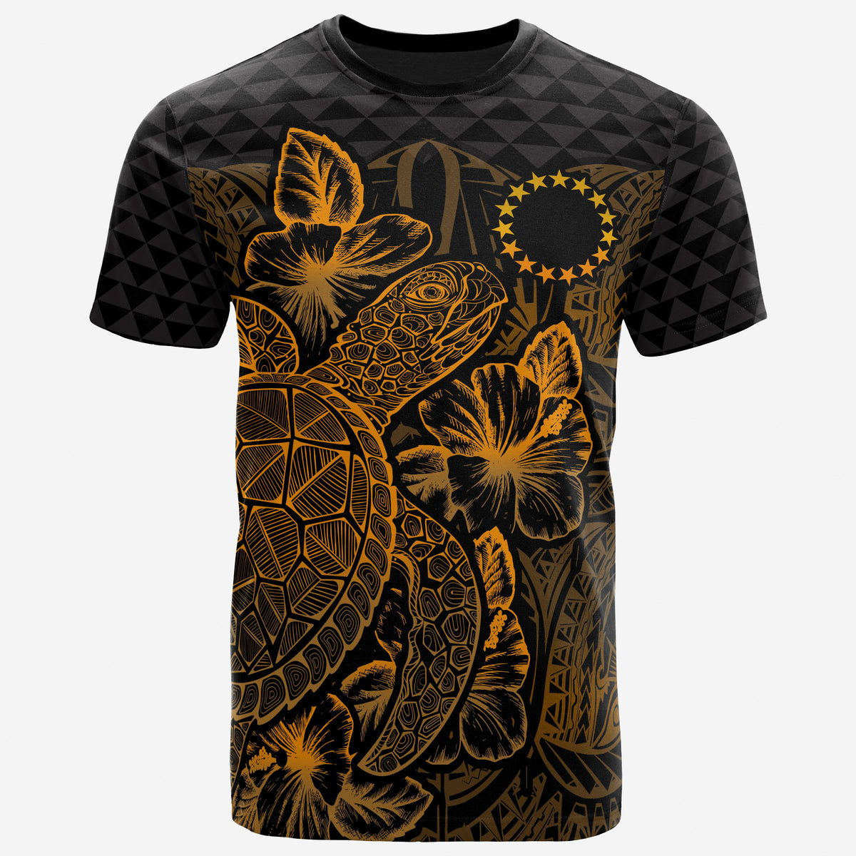 Cook Islands T Shirt Polynesian Flag Turtle Hibiscus Gold Unisex Gold - Polynesian Pride
