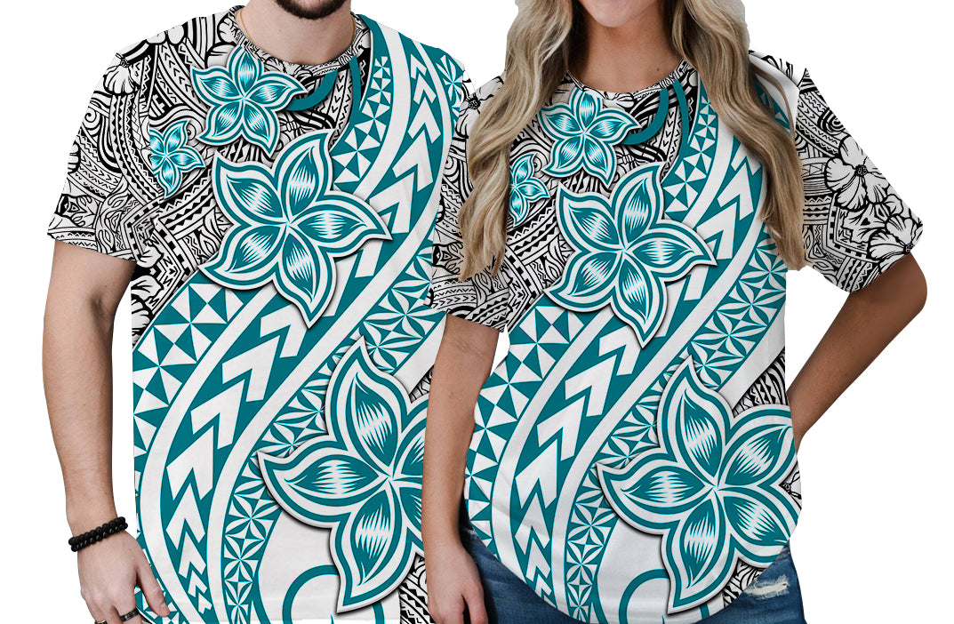 Traditional Polynesian Tribal Tattoo Retro Couple T Shirt Turquoise LT9 - Polynesian Pride