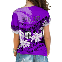Personalised Fiji Day Cross Shoulder Shirt Flying Fijians Masi Kesa Style - Violet LT7 - Polynesian Pride