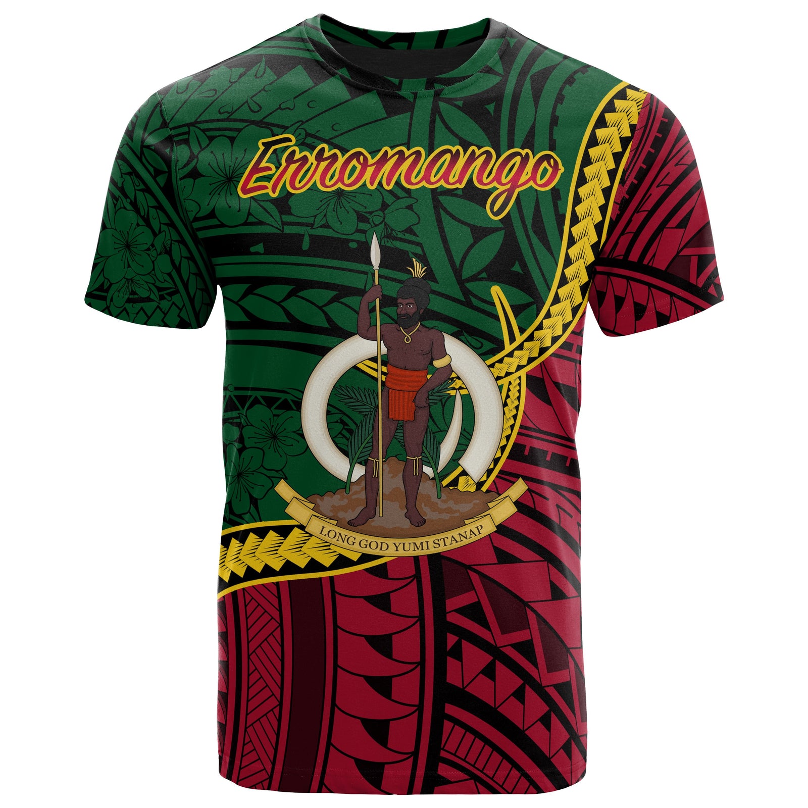 Vanuatu T Shirt Erromango Seal of Vanuatu Polynesian Patterns Unisex Green - Polynesian Pride