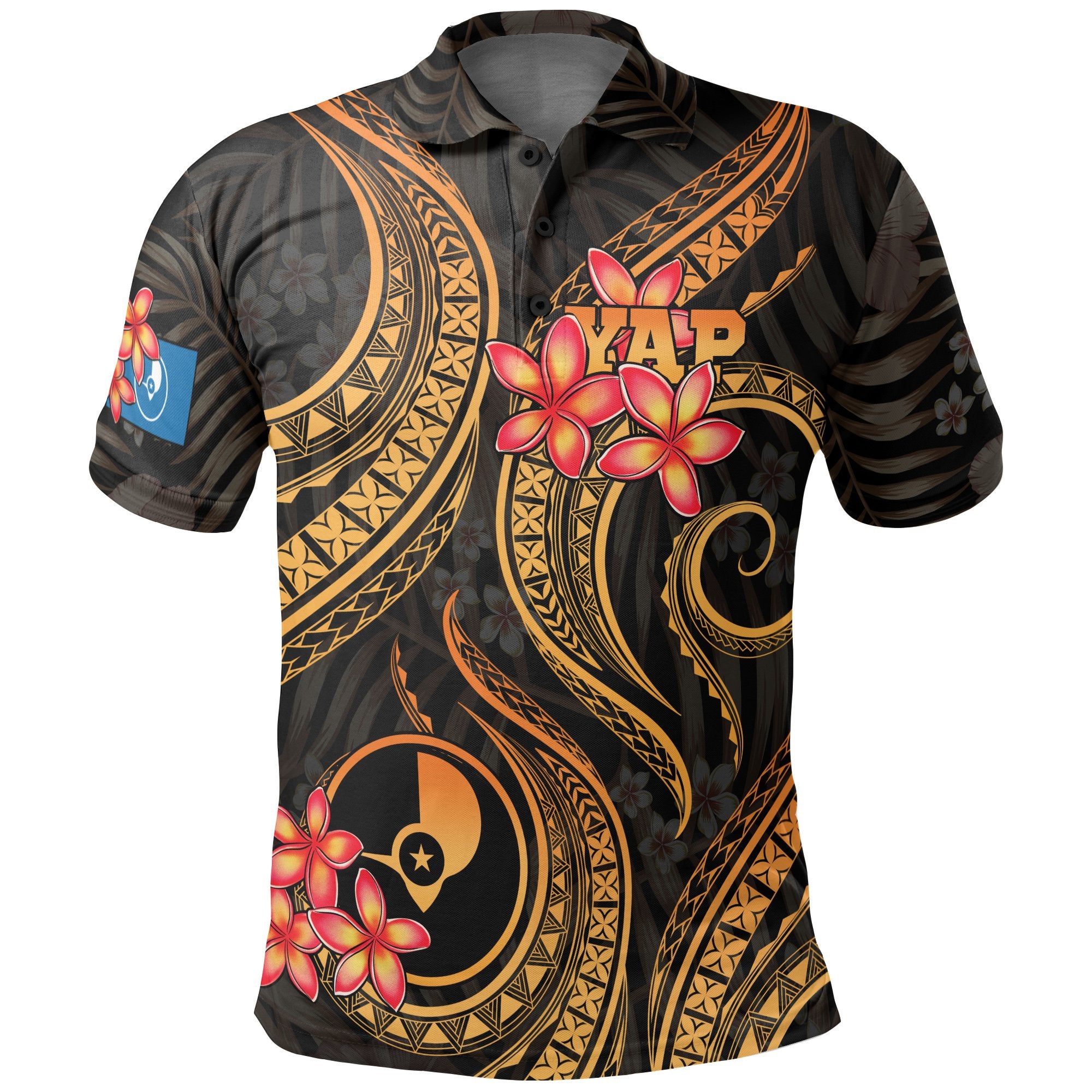 Yap Micronesian Polo Shirt Gold Plumeria Unisex GOLD - Polynesian Pride