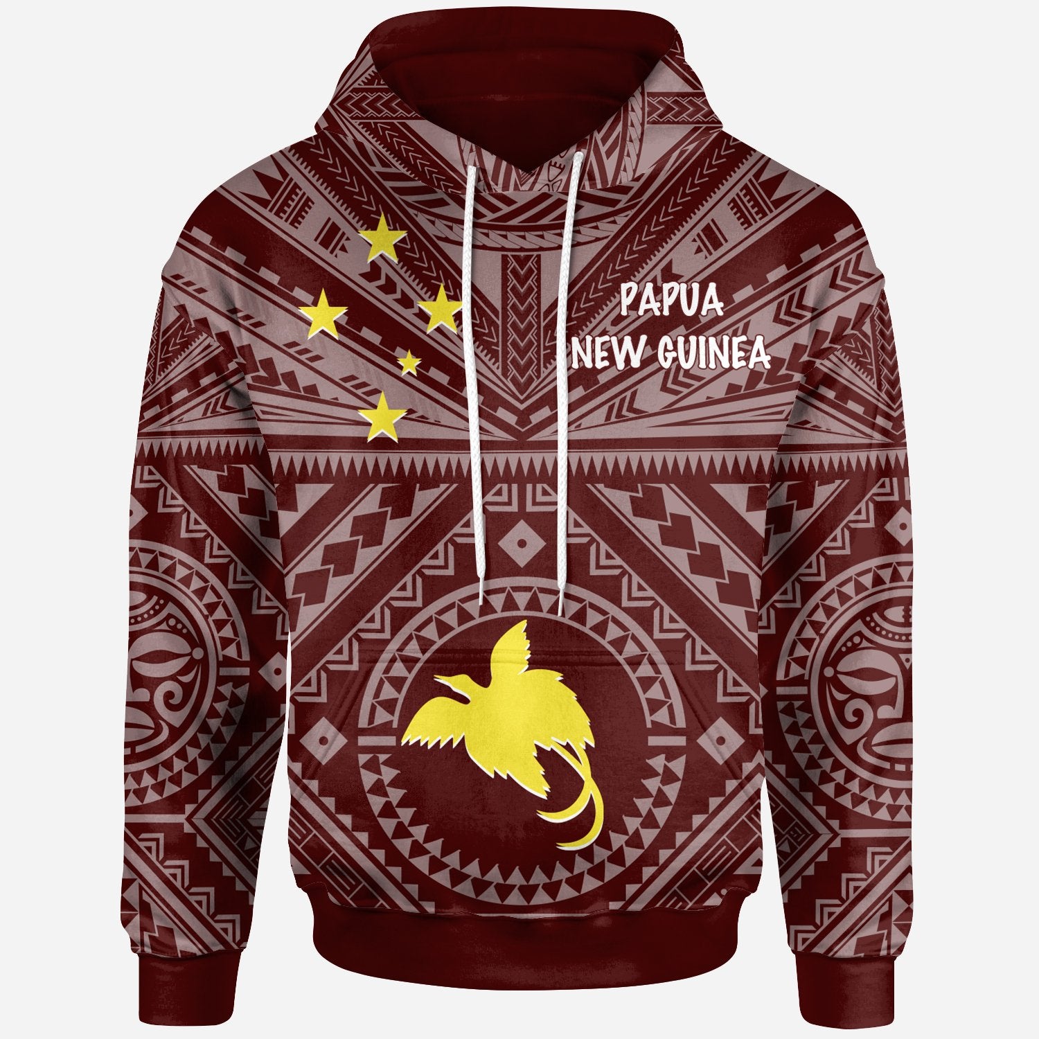 Papua New Guinea Hoodie Flag With Polynesian Patterns (Red) Unisex Red - Polynesian Pride