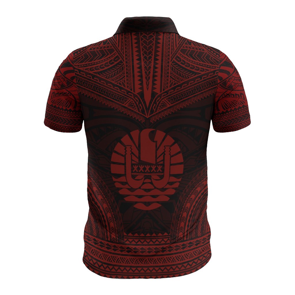 French Polynesia Polo Shirt French Polynesia Coat Of Arms Polynesian Chief Tattoo Red Version - Polynesian Pride
