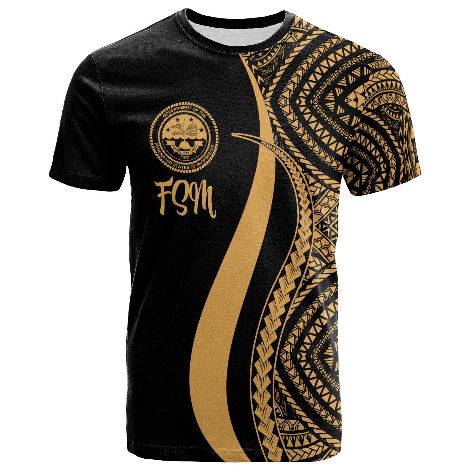 Federated States of Micronesia T Shirt Gold Micronesian Tentacle Tribal Pattern Unisex GOLD - Polynesian Pride