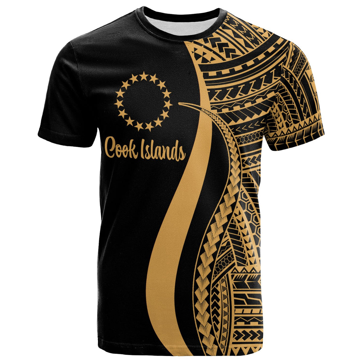 Cook Islands T Shirt Gold Polynesian Tentacle Tribal Pattern Unisex Gold - Polynesian Pride