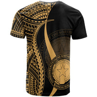 Northern Mariana Islands T Shirt Gold Polynesian Tentacle Tribal Pattern - Polynesian Pride