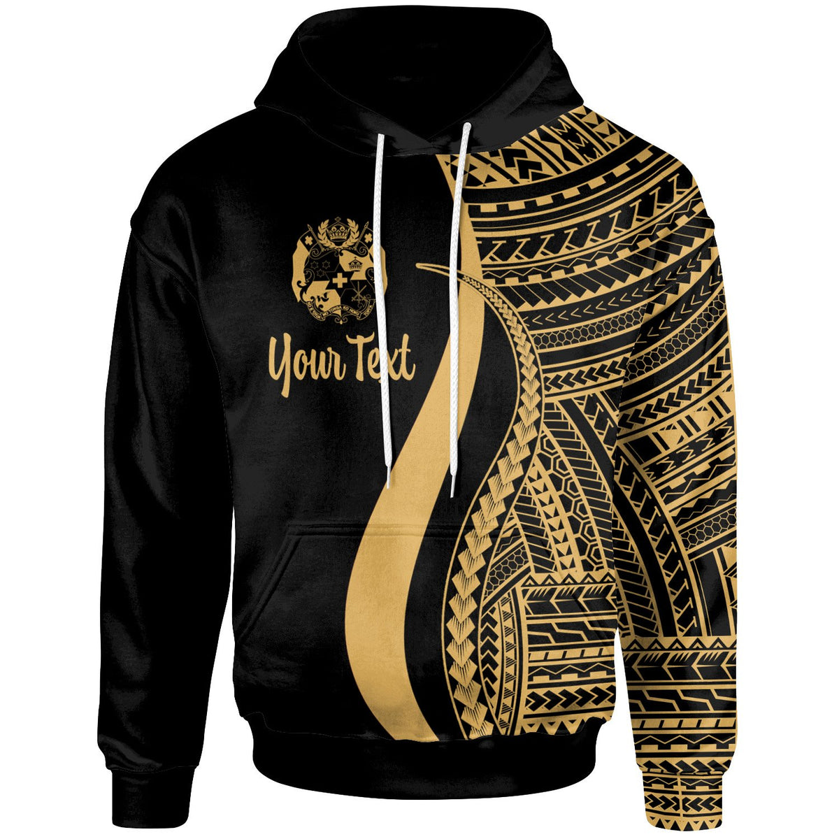 Tonga Custom Hoodie Gold Tentacle Tribal Pattern Unisex Gold - Polynesian Pride