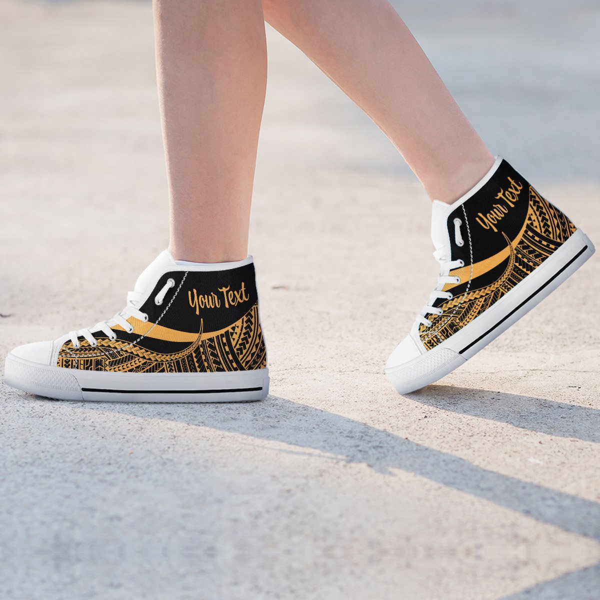 Fiji Custom Personalised High Top Shoes Gold - Polynesian Tentacle Tribal Pattern Crest - Polynesian Pride