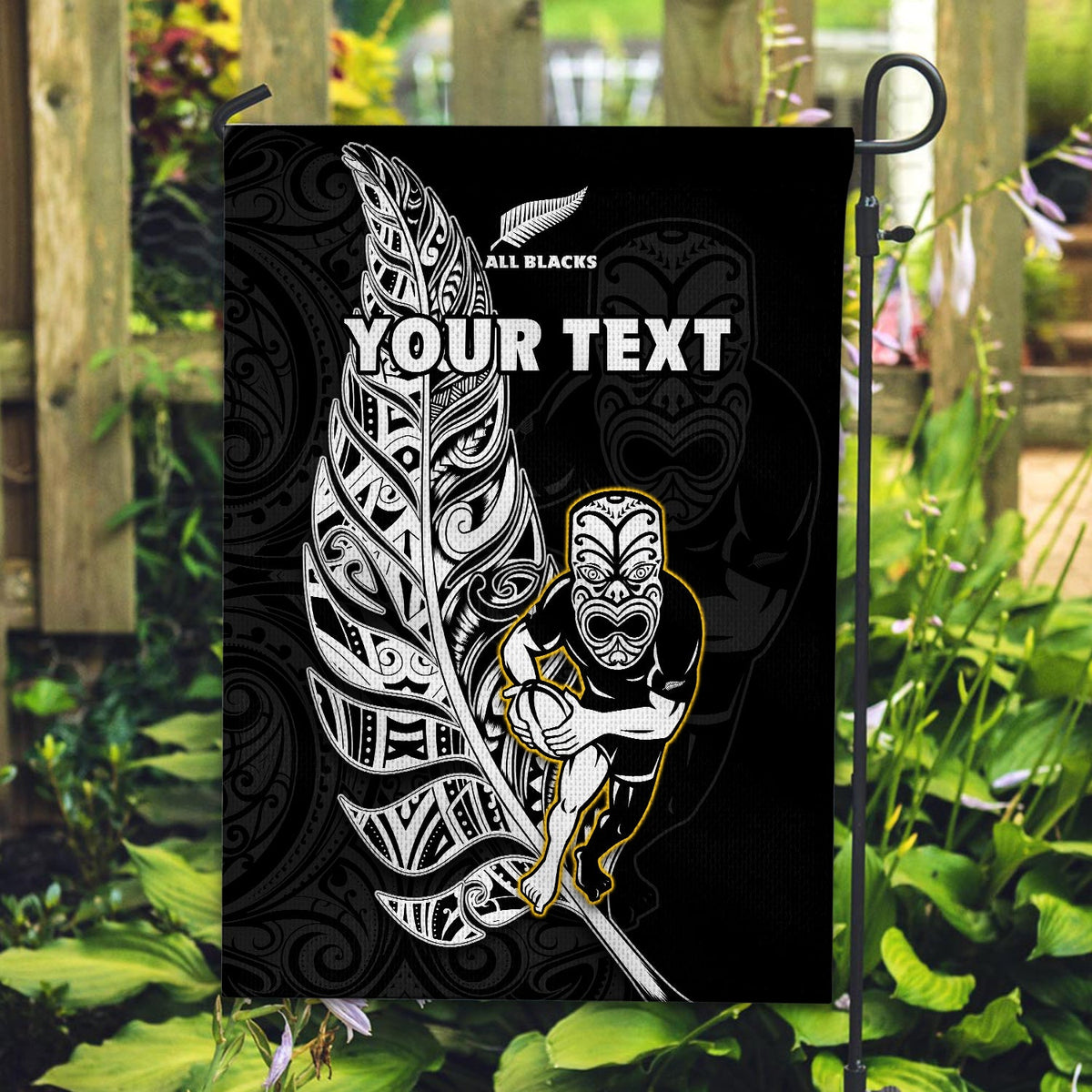 (Custom Personalised) New Zealand 2022 Rugby Flag All Black Silver Fern Maori Pattern Version Black LT14 - Polynesian Pride