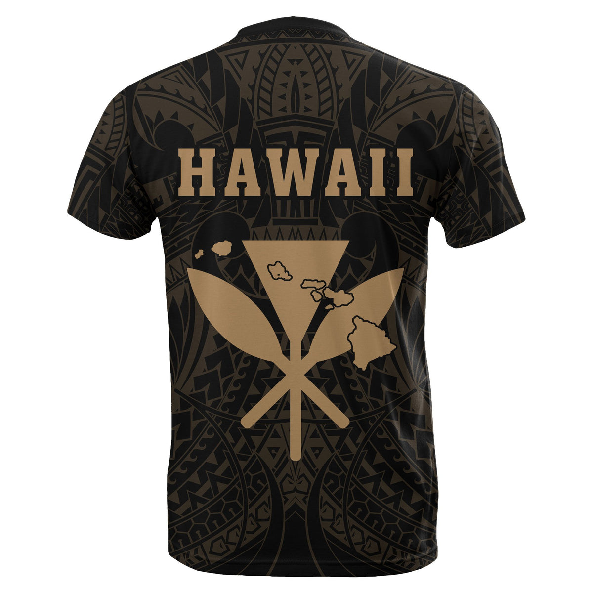 Hawaii Kakau Makau Fish Hook Polynesian T Shirt Gold - Polynesian Pride