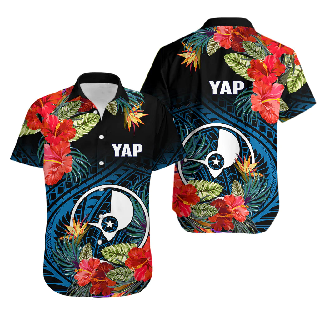 Yap State Hawaiian Shirt FSM Hibiscus Flowers Mix Polynesian LT14 Blue - Polynesian Pride