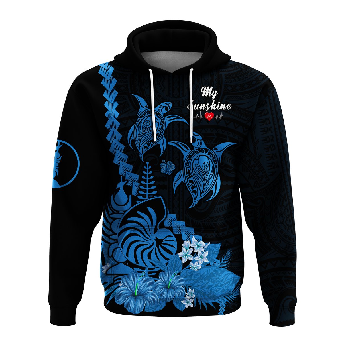 Custom New Caledonia Valentine Couple Love Hoodie My Sunshine Polynesia Turtle Blue LT14 - Polynesian Pride
