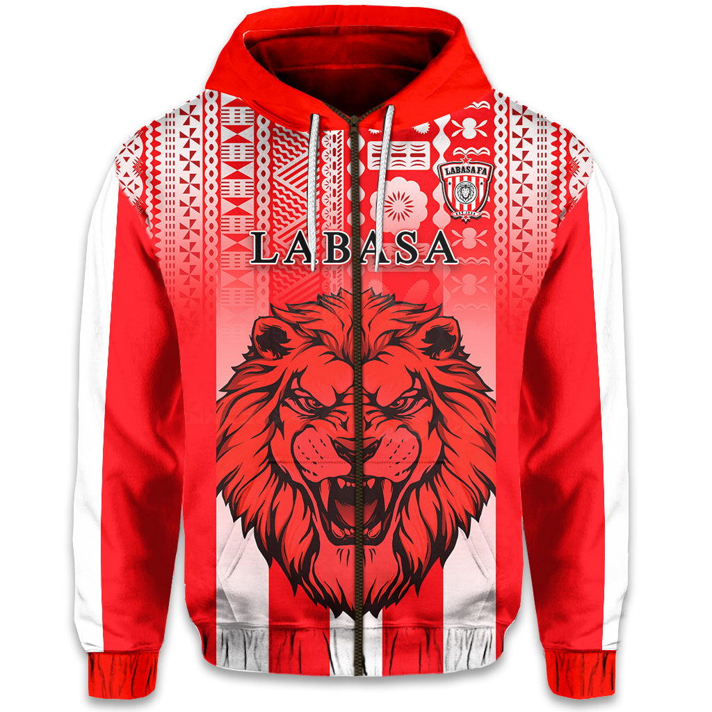 Football LABASA FA Zip Hoodie Red Lion Fiji LT13 Unisex Red - Polynesian Pride