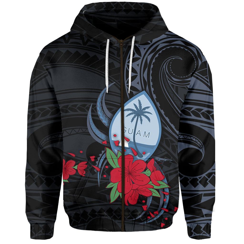 Guam Zip Hoodie Polynesian Flowers Version Black LT13 Unisex Black - Polynesian Pride