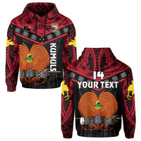 (Custom Text and Number) Papua New Guinea Rugby Hoodie PNG Kumuls Bird of Paradise Black LT14 Pullover Hoodie Black - Polynesian Pride