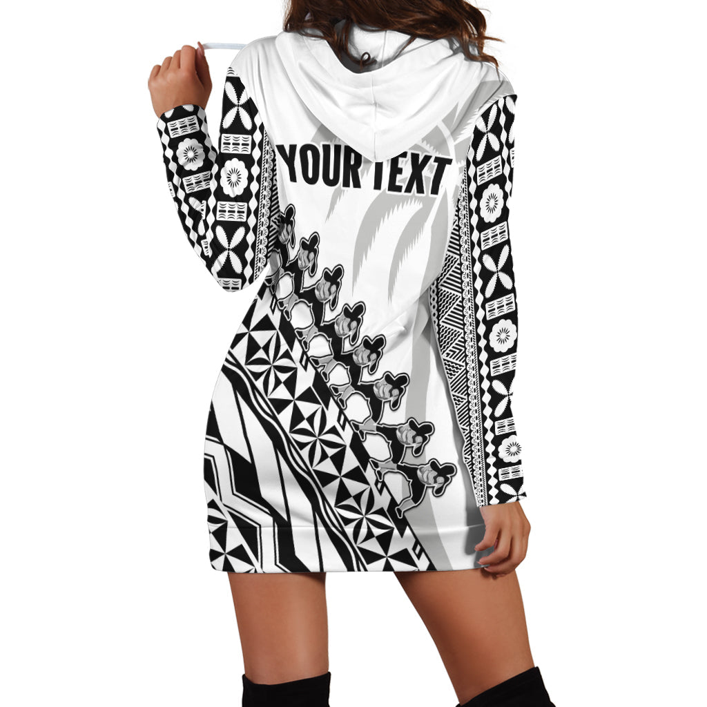 (Custom Personalised) Fiji Rugby Hoodie Dress Fijian Cibi Dance Tapa Pattern White LT14 - Polynesian Pride