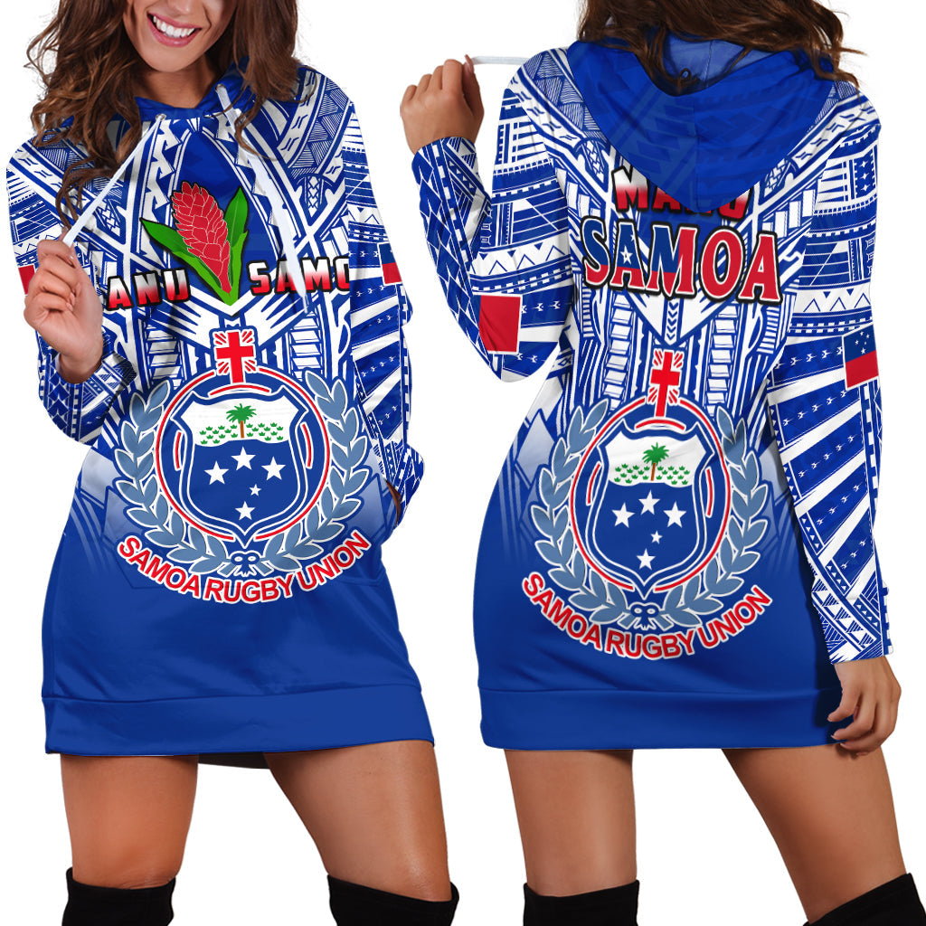 Samoa Rugby Hoodie Dress Manu Samoa 7s Ginger Blue Polynesian LT14 Blue - Polynesian Pride