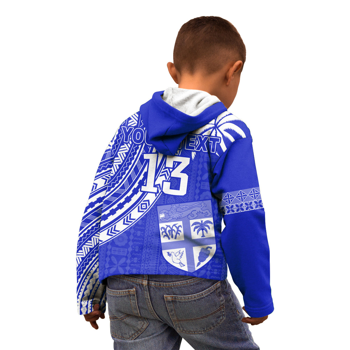 (Custom Text and Number) Fiji Rugby Sevens Hoodie KID Fijian 7s Tapa Polynesian Blue Ver.02 LT13 - Polynesian Pride