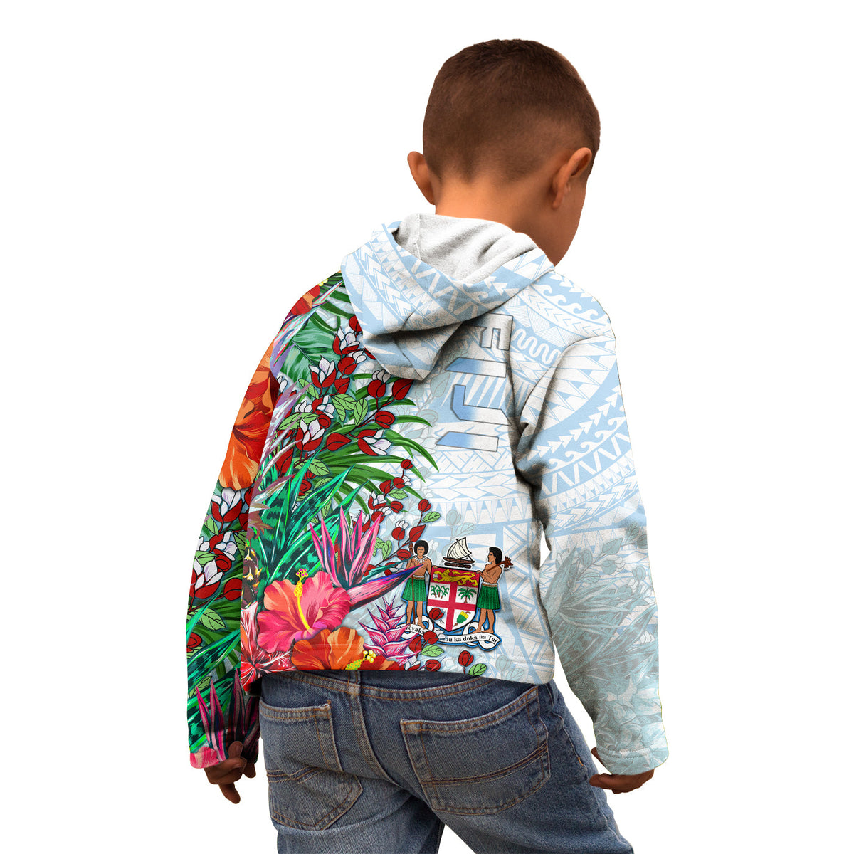(Custom Personalised) Fiji Hoodie KID Proud Fijian Tapa mix Tagimoucia Flowers LT13 - Polynesian Pride