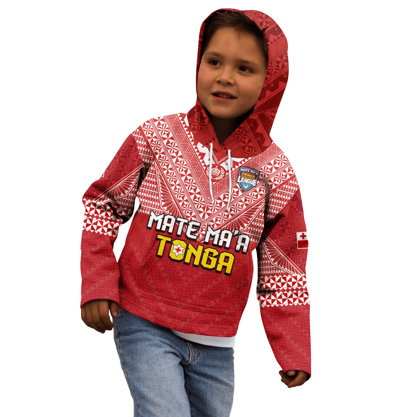 Tonga Rugby MMT Hoodie KID Ngatu Mate Maa Tonga Special LT13 Red - Polynesian Pride