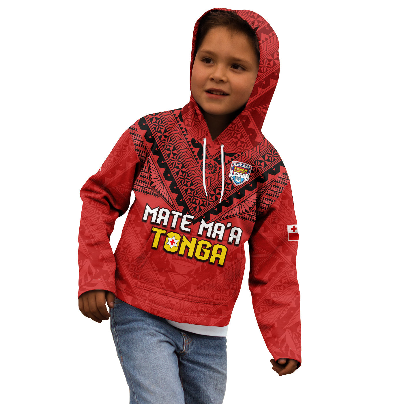 Tonga Rugby MMT Hoodie KID Ngatu Mate Maa Tonga Simple LT13 Red - Polynesian Pride