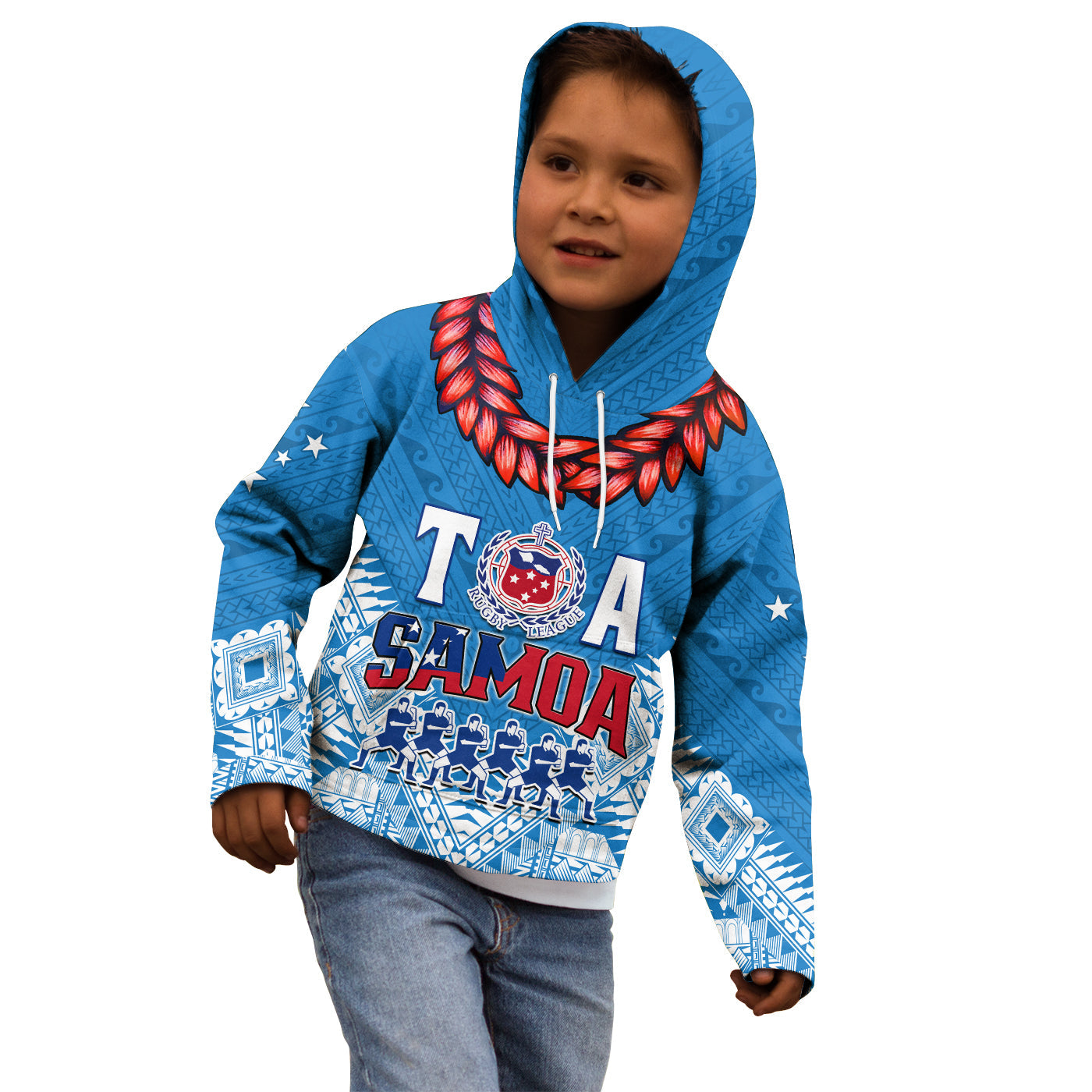 Toa Samoa Rugby Hoodie KID Manu Siva Tau Style Ulafala LT13 Blue - Polynesian Pride