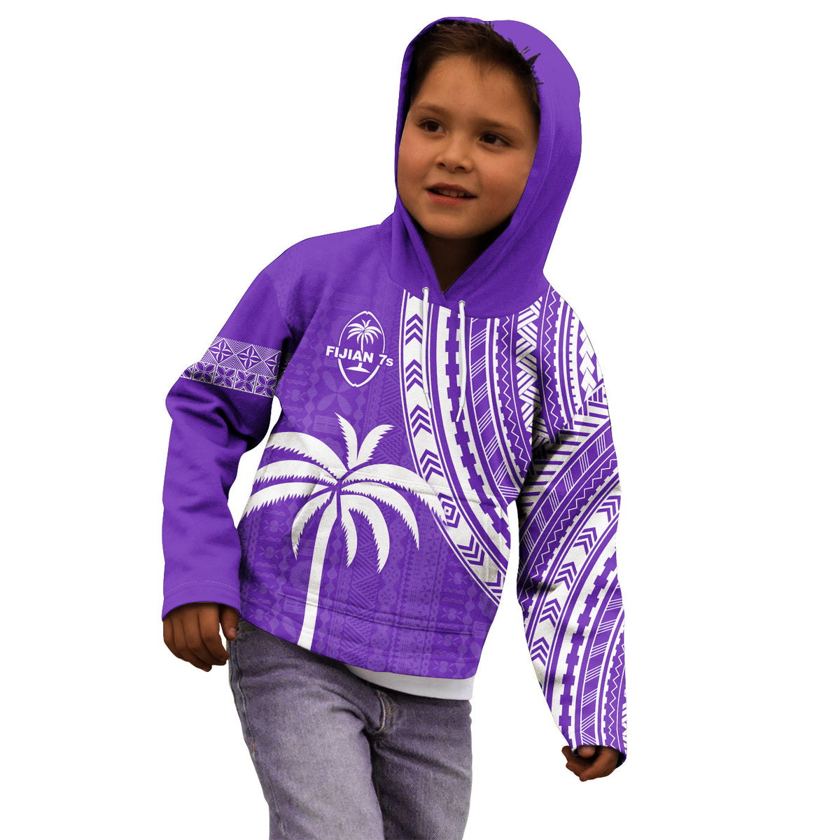 Fiji Rugby Sevens Hoodie KID Fijian 7s Tapa Polynesian Purple LT13 Purple - Polynesian Pride