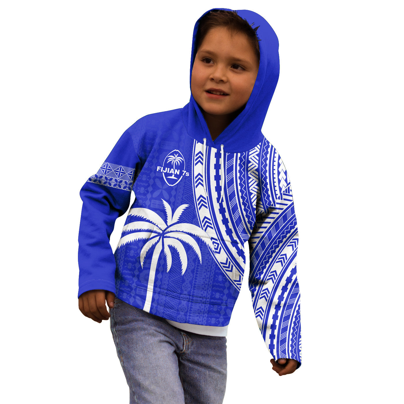 Fiji Rugby Sevens Hoodie KID Fijian 7s Tapa Polynesian Blue Ver.02 LT13 Blue - Polynesian Pride