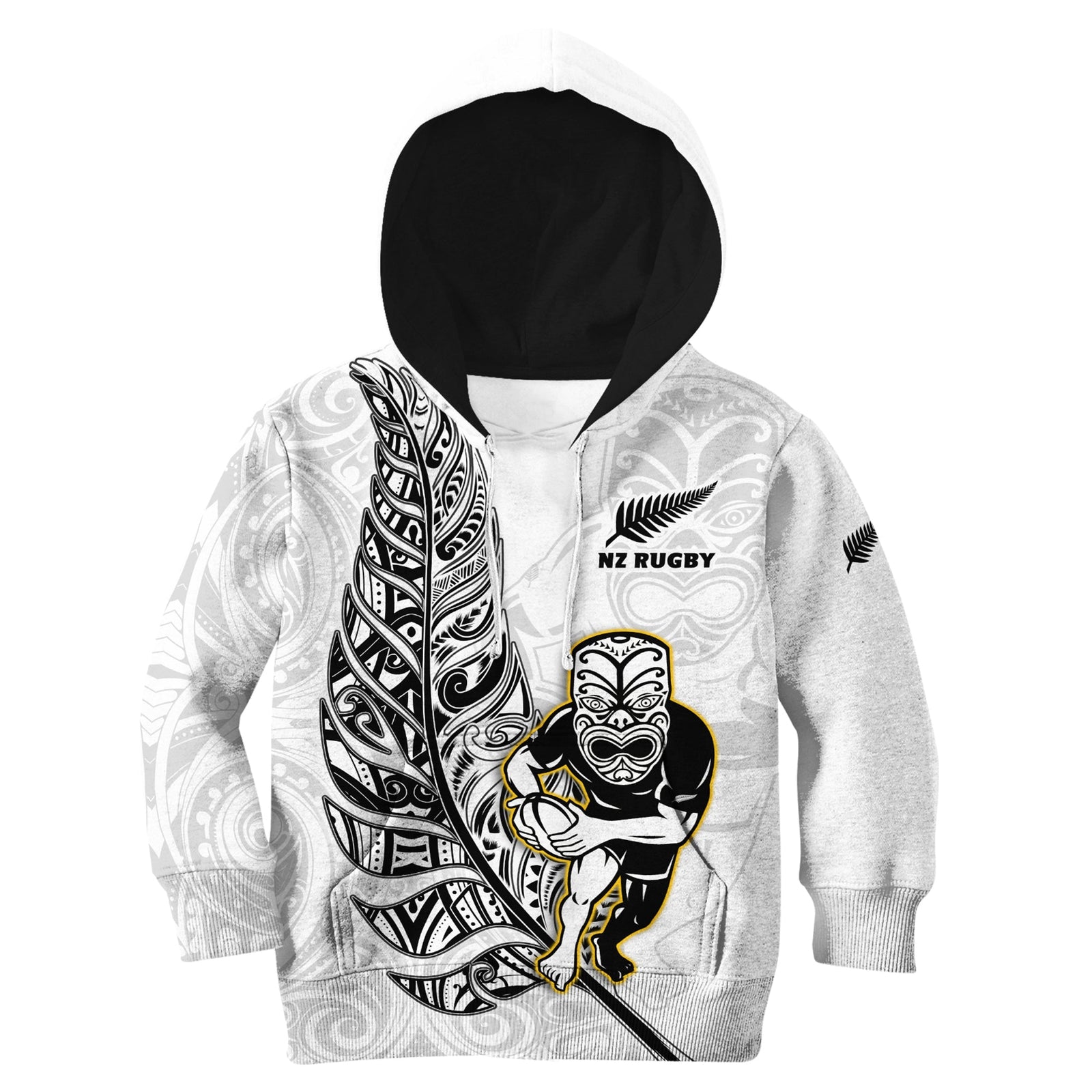 New Zealand Silver Fern Rugby Hoodie KID All Black Maori Version White LT14 White - Polynesian Pride