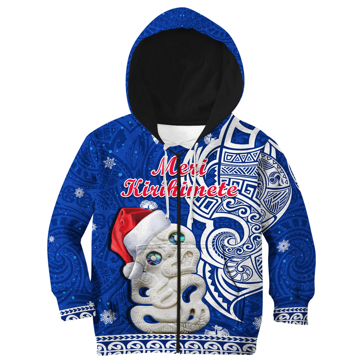New Zealand Christmas Hoodie KID Hei Tiki Blue Pohutukawa Meri Kirihimete LT14 - Polynesian Pride