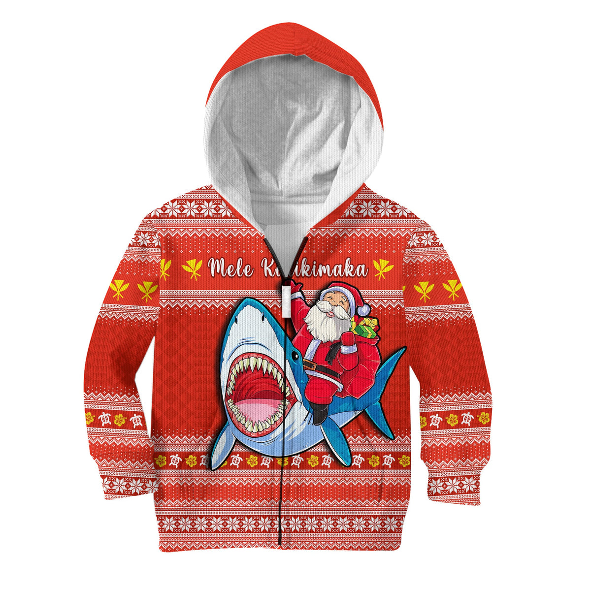 (Custom Personalised) Hawaii Christmas Hoodie KID Santa Shark Mele Kalikimaka Tribal LT14 - Polynesian Pride