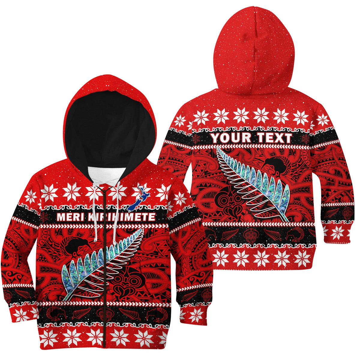 (Custom Personalised) New Zealand Christmas Hoodie KID Paua Shell Silver Fern Meri Kirihimete LT14 - Polynesian Pride