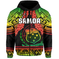 Samoa Rugby Hoodie Teuila Torch Ginger Gradient Style LT14 Zip Hoodie Black - Polynesian Pride