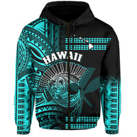 Hawaii Hoodie Kakau Warrior Helmet Gradient Turquoise Polynesian LT14 Zip Hoodie Turquoise - Polynesian Pride