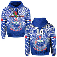 (Custom Text and Number) Samoa Rugby Hoodie Manu Samoa 7s Ginger Blue Polynesian LT14 Pullover Hoodie Blue - Polynesian Pride