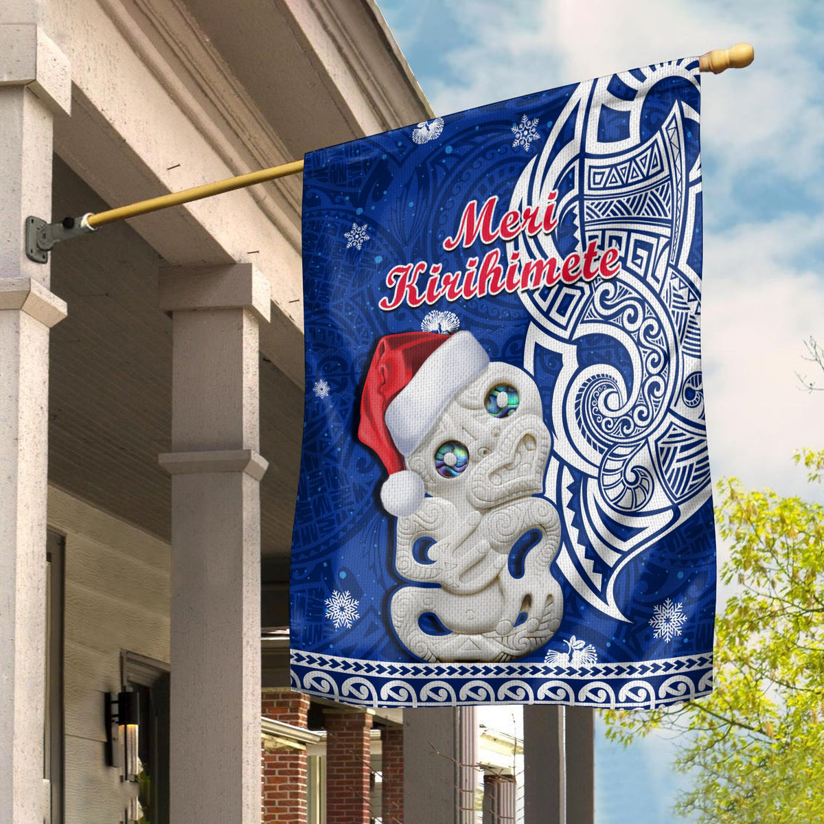 New Zealand Christmas Flag Hei Tiki Blue Pohutukawa Meri Kirihimete LT14 House Flag - Polynesian Pride