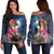 Hawaii Kanaka Colorful Hula Girl Women's Off Shoulder Sweater - Dinh Style Black - Polynesian Pride
