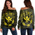 Hawaii Kanaka Turtle Hibiscus Polynesian Women's Off Shoulder Sweater - Anthea Style Yellow - AH Black - Polynesian Pride