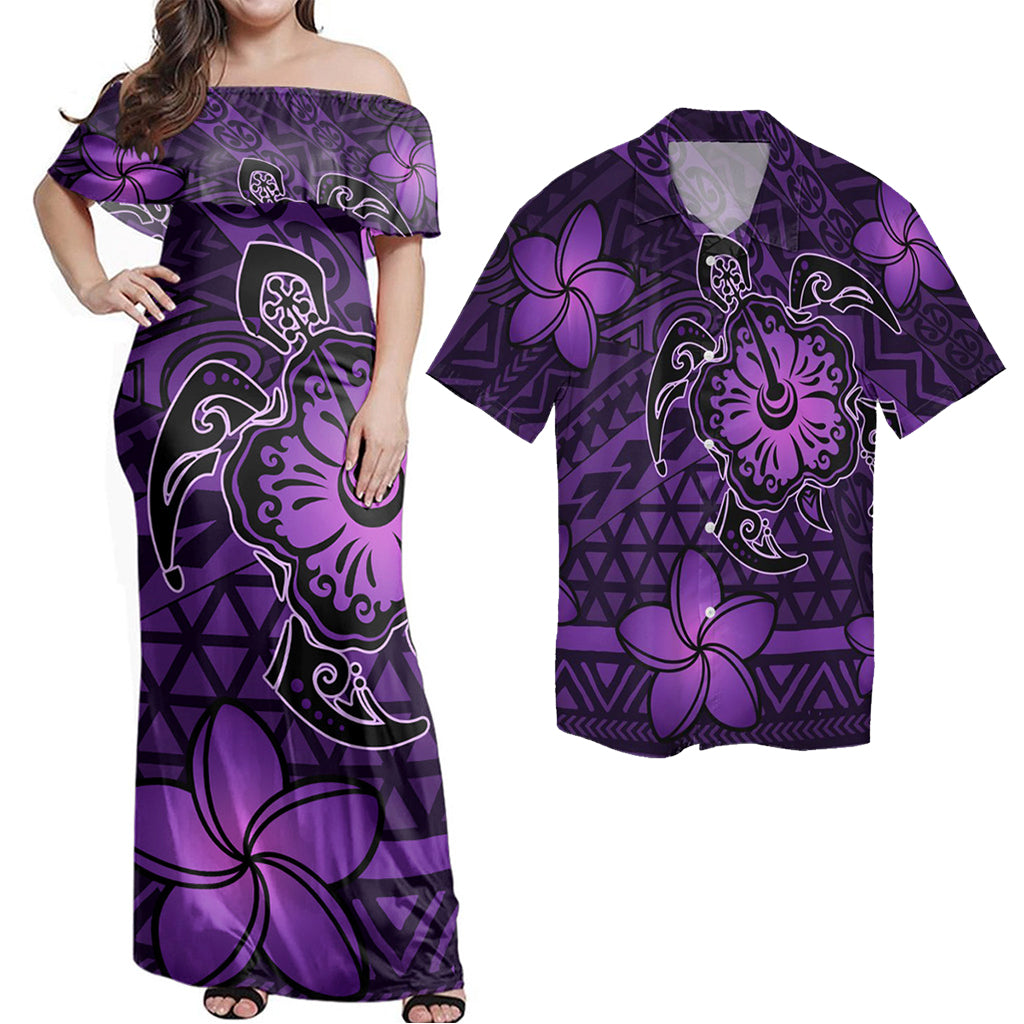 Hawaii Matching Dress and Hawaiian Shirt Hawaii Mix Polynesian Turtle Plumeria Nick Style Purple Matching Couples Outfit 6XL - Polynesian Pride