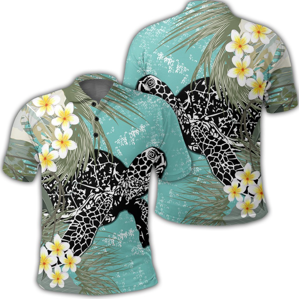 Hawaii Turtle Sea Plumeria Polo Shirt Black - Polynesian Pride