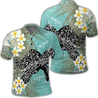 Hawaii Turtle Sea Plumeria Polo Shirt Black - Polynesian Pride