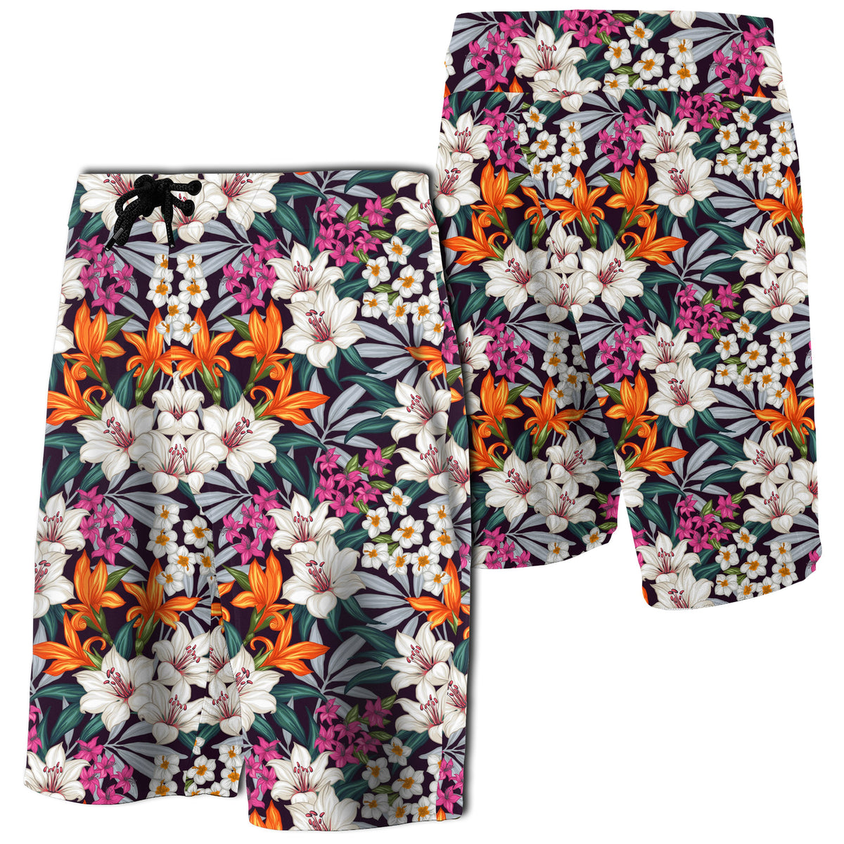 Hawaii Seamless Exotic Pattern With Tropical Leave Board Shorts Men White - Polynesian Pride
