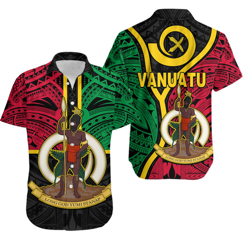 Vanuatu Hawaiian Shirt Tribal Vanuatu Coat Of Arms Flag Style No2 LT9 Black - Polynesian Pride