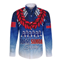 Personalised Samoa Sevens Long Sleeves Button Shirt Manu Siva Tau With Ula Fala LT7 Unisex Blue - Polynesian Pride