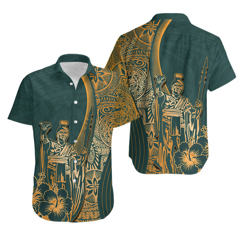 Hawaiian King Kamehameha Hawaiian Shirt Vibe Green Style LT6 Green - Polynesian Pride